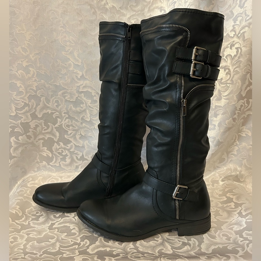 Women's White Mountain Roxy Wide Calf Riding Boots Size 10M Black Faux Leather